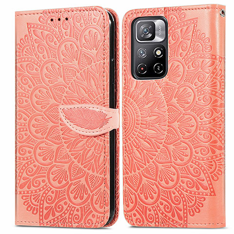 Funda de Cuero Cartera con Soporte Patron de Moda Carcasa S04D para Xiaomi Poco M4 Pro 5G Naranja