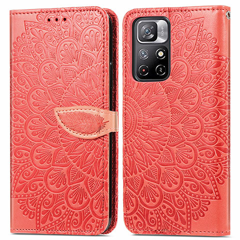 Funda de Cuero Cartera con Soporte Patron de Moda Carcasa S04D para Xiaomi Poco M4 Pro 5G Rojo