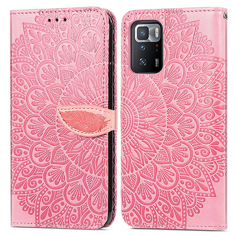 Funda de Cuero Cartera con Soporte Patron de Moda Carcasa S04D para Xiaomi Poco X3 GT 5G Oro Rosa