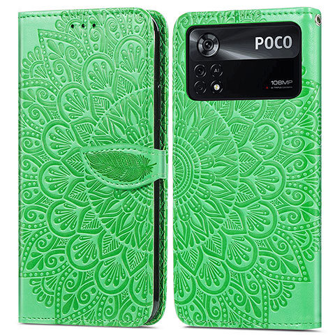 Funda de Cuero Cartera con Soporte Patron de Moda Carcasa S04D para Xiaomi Poco X4 Pro 5G Verde