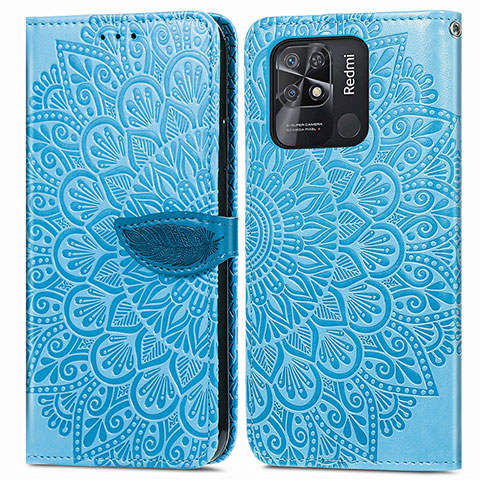 Funda de Cuero Cartera con Soporte Patron de Moda Carcasa S04D para Xiaomi Redmi 10 India Azul