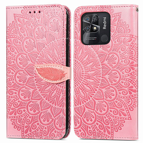 Funda de Cuero Cartera con Soporte Patron de Moda Carcasa S04D para Xiaomi Redmi 10 Power Oro Rosa