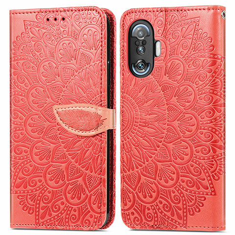 Funda de Cuero Cartera con Soporte Patron de Moda Carcasa S04D para Xiaomi Redmi K40 Gaming 5G Rojo