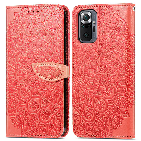 Funda de Cuero Cartera con Soporte Patron de Moda Carcasa S04D para Xiaomi Redmi Note 10 Pro 4G Rojo