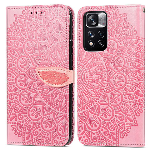 Funda de Cuero Cartera con Soporte Patron de Moda Carcasa S04D para Xiaomi Redmi Note 11 Pro+ Plus 5G Oro Rosa