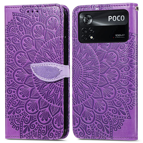 Funda de Cuero Cartera con Soporte Patron de Moda Carcasa S04D para Xiaomi Redmi Note 11E Pro 5G Morado