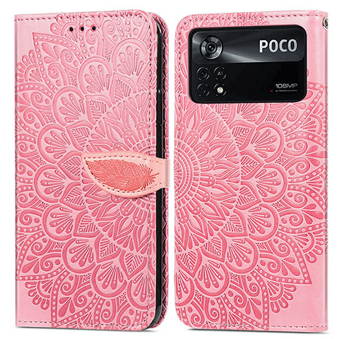 Funda de Cuero Cartera con Soporte Patron de Moda Carcasa S04D para Xiaomi Redmi Note 11E Pro 5G Oro Rosa
