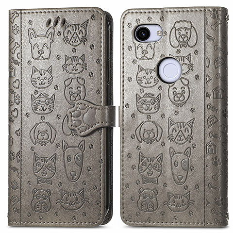 Funda de Cuero Cartera con Soporte Patron de Moda Carcasa S05D para Google Pixel 3a XL Gris