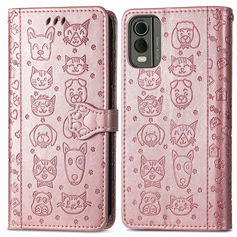 Funda de Cuero Cartera con Soporte Patron de Moda Carcasa S05D para Nokia C210 Oro Rosa