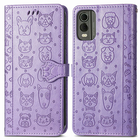 Funda de Cuero Cartera con Soporte Patron de Moda Carcasa S05D para Nokia C32 Morado