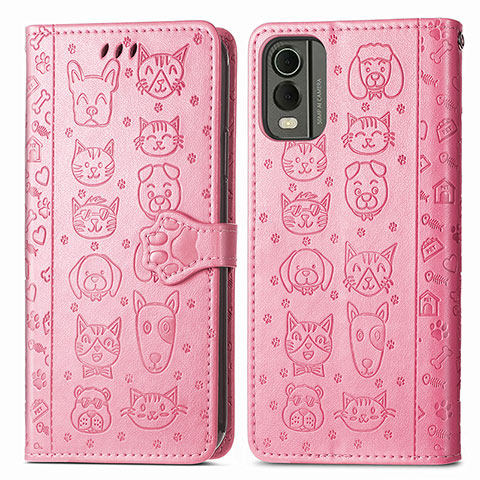 Funda de Cuero Cartera con Soporte Patron de Moda Carcasa S05D para Nokia C32 Rosa