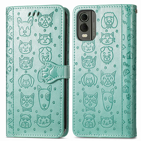 Funda de Cuero Cartera con Soporte Patron de Moda Carcasa S05D para Nokia C32 Verde