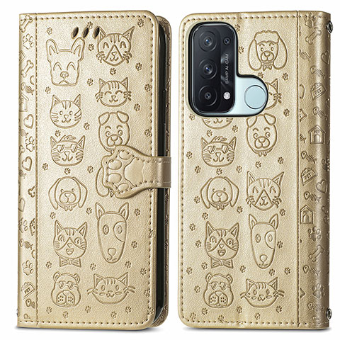 Funda de Cuero Cartera con Soporte Patron de Moda Carcasa S05D para Oppo Reno5 A Oro