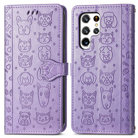 Funda de Cuero Cartera con Soporte Patron de Moda Carcasa S05D para Samsung Galaxy S23 Ultra 5G Morado