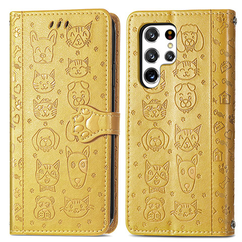 Funda de Cuero Cartera con Soporte Patron de Moda Carcasa S05D para Samsung Galaxy S24 Ultra 5G Amarillo