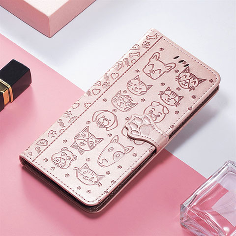 Funda de Cuero Cartera con Soporte Patron de Moda Carcasa S05D para Xiaomi Poco C55 Oro Rosa