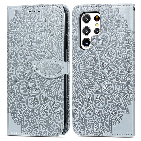 Funda de Cuero Cartera con Soporte Patron de Moda Carcasa S07D para Samsung Galaxy S21 Ultra 5G Gris