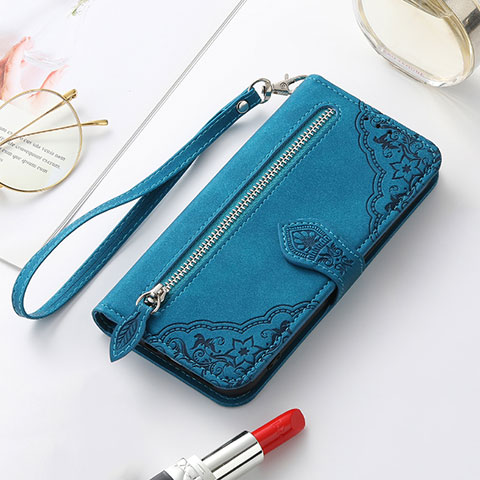 Funda de Cuero Cartera con Soporte Patron de Moda Carcasa S07D para Samsung Galaxy S22 Plus 5G Azul