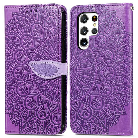 Funda de Cuero Cartera con Soporte Patron de Moda Carcasa S07D para Samsung Galaxy S23 Ultra 5G Morado