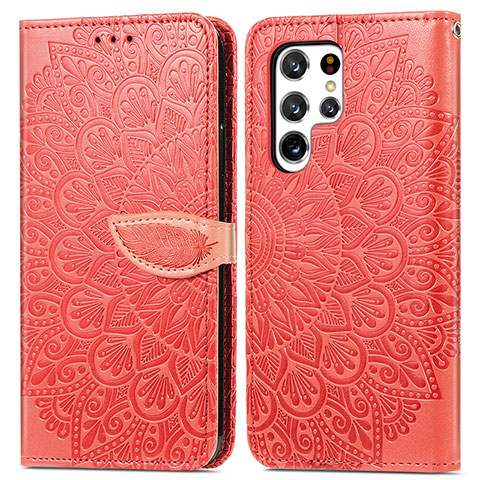 Funda de Cuero Cartera con Soporte Patron de Moda Carcasa S07D para Samsung Galaxy S23 Ultra 5G Rojo