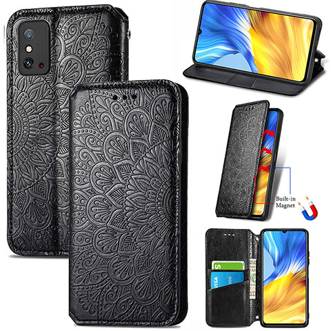 Funda de Cuero Cartera con Soporte Patron de Moda Carcasa S09D para Huawei Honor X10 Max 5G Negro