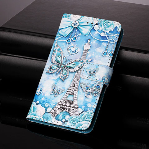 Funda de Cuero Cartera con Soporte Patron de Moda Carcasa Y01B para Samsung Galaxy A21s Azul Claro