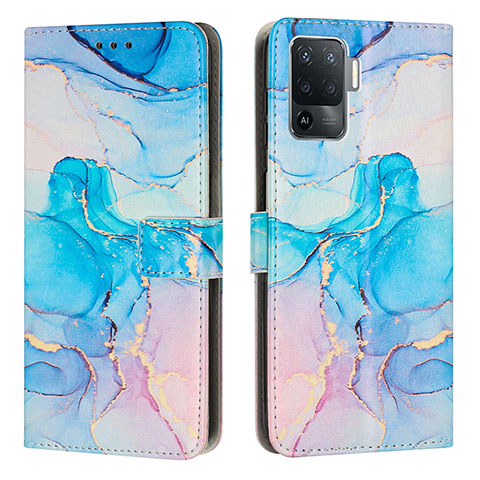 Funda de Cuero Cartera con Soporte Patron de Moda Carcasa Y01X para Oppo Reno5 F Azul Cielo