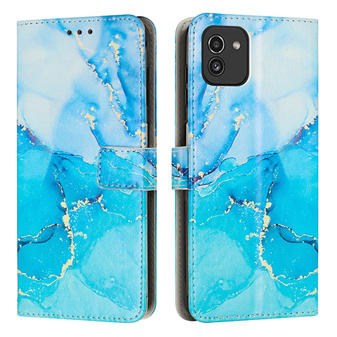 Funda de Cuero Cartera con Soporte Patron de Moda Carcasa Y01X para Samsung Galaxy A03 Azul