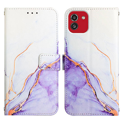 Funda de Cuero Cartera con Soporte Patron de Moda Carcasa Y02B para Samsung Galaxy A03 Purpura Claro