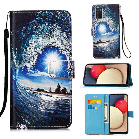 Funda de Cuero Cartera con Soporte Patron de Moda Carcasa Y02B para Samsung Galaxy A03s Azul Real