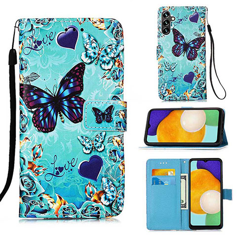 Funda de Cuero Cartera con Soporte Patron de Moda Carcasa Y02B para Samsung Galaxy A04s Azul Cielo