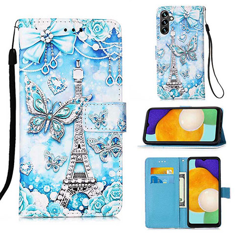 Funda de Cuero Cartera con Soporte Patron de Moda Carcasa Y02B para Samsung Galaxy A04s Azul Claro