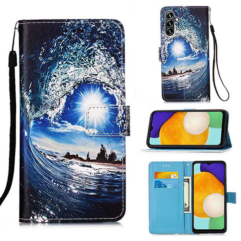 Funda de Cuero Cartera con Soporte Patron de Moda Carcasa Y02B para Samsung Galaxy A04s Azul Real