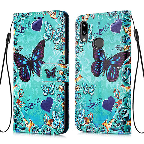 Funda de Cuero Cartera con Soporte Patron de Moda Carcasa Y02B para Samsung Galaxy A10s Azul Cielo