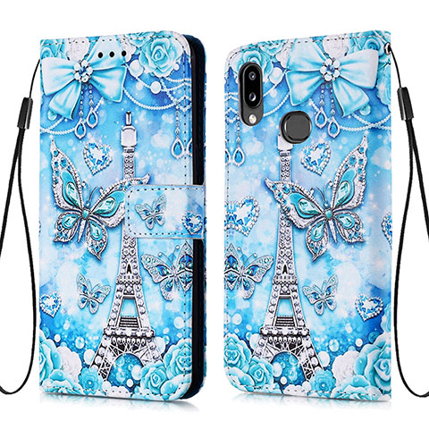 Funda de Cuero Cartera con Soporte Patron de Moda Carcasa Y02B para Samsung Galaxy A10s Azul Claro