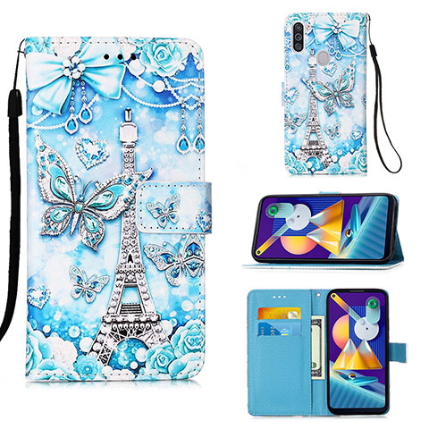 Funda de Cuero Cartera con Soporte Patron de Moda Carcasa Y02B para Samsung Galaxy A11 Azul Claro