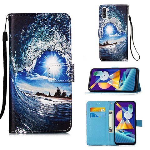 Funda de Cuero Cartera con Soporte Patron de Moda Carcasa Y02B para Samsung Galaxy A11 Azul Real