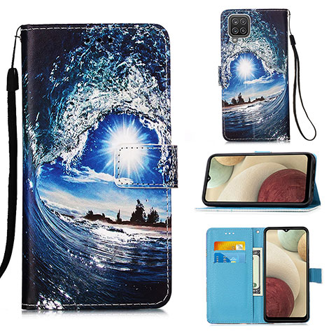 Funda de Cuero Cartera con Soporte Patron de Moda Carcasa Y02B para Samsung Galaxy A12 Azul Real