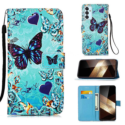 Funda de Cuero Cartera con Soporte Patron de Moda Carcasa Y02B para Samsung Galaxy A15 4G Azul Cielo