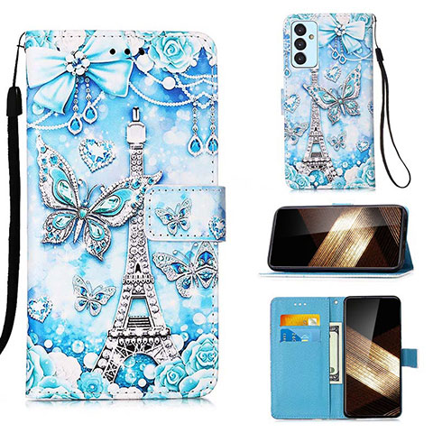 Funda de Cuero Cartera con Soporte Patron de Moda Carcasa Y02B para Samsung Galaxy A15 4G Azul Claro