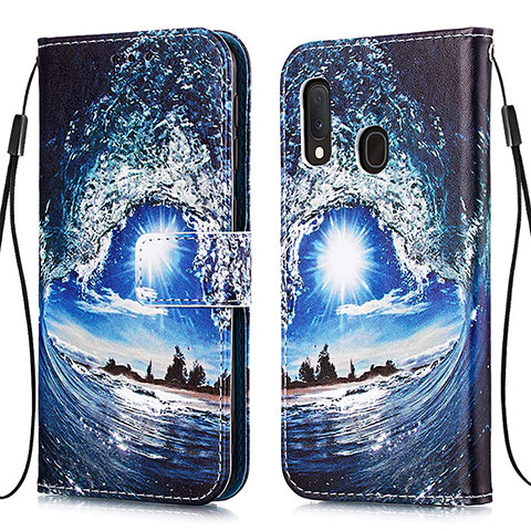 Funda de Cuero Cartera con Soporte Patron de Moda Carcasa Y02B para Samsung Galaxy A20e Azul Real