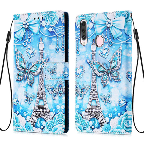 Funda de Cuero Cartera con Soporte Patron de Moda Carcasa Y02B para Samsung Galaxy A20s Azul Claro