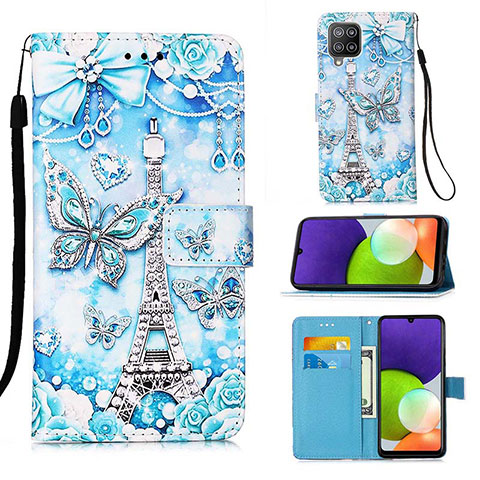 Funda de Cuero Cartera con Soporte Patron de Moda Carcasa Y02B para Samsung Galaxy A22 4G Azul Claro