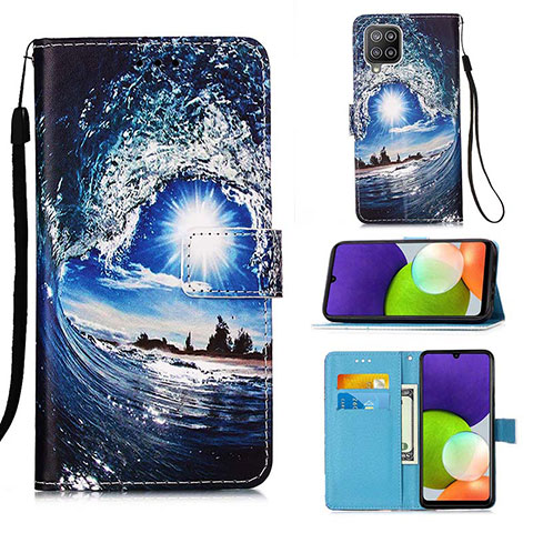 Funda de Cuero Cartera con Soporte Patron de Moda Carcasa Y02B para Samsung Galaxy A22 4G Azul Real