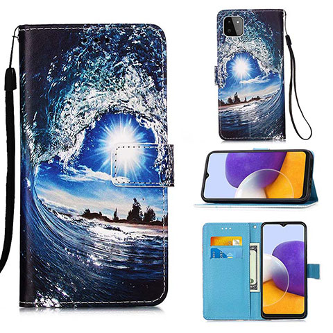 Funda de Cuero Cartera con Soporte Patron de Moda Carcasa Y02B para Samsung Galaxy A22 5G Azul Real