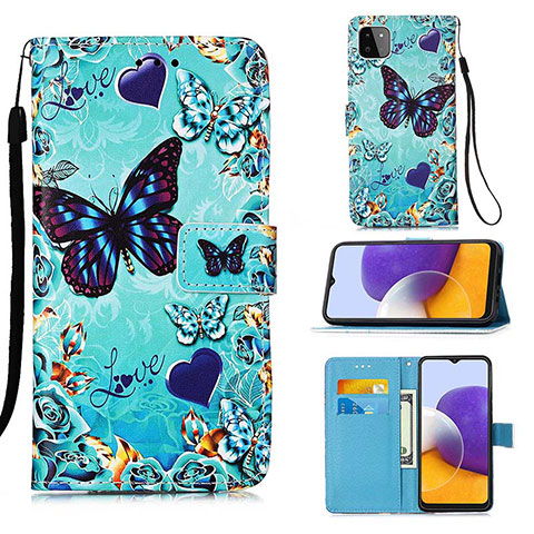 Funda de Cuero Cartera con Soporte Patron de Moda Carcasa Y02B para Samsung Galaxy A22s 5G Azul Cielo