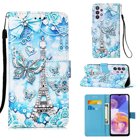 Funda de Cuero Cartera con Soporte Patron de Moda Carcasa Y02B para Samsung Galaxy A23 4G Azul Claro