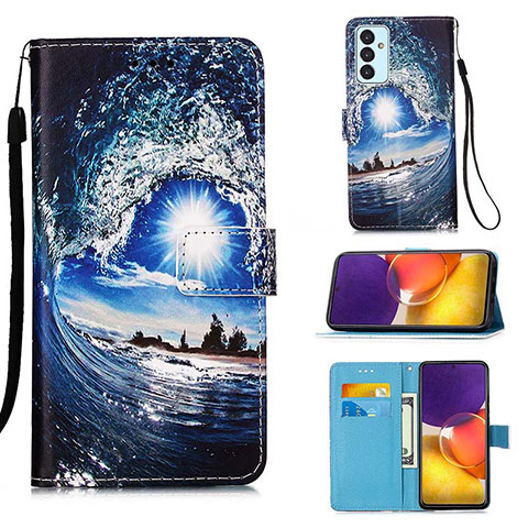 Funda de Cuero Cartera con Soporte Patron de Moda Carcasa Y02B para Samsung Galaxy A25 5G Azul Real