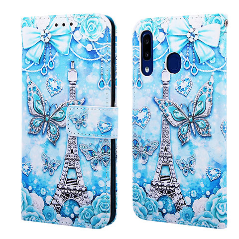 Funda de Cuero Cartera con Soporte Patron de Moda Carcasa Y02B para Samsung Galaxy A30 Azul Claro