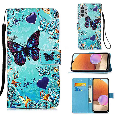 Funda de Cuero Cartera con Soporte Patron de Moda Carcasa Y02B para Samsung Galaxy A32 4G Azul Cielo